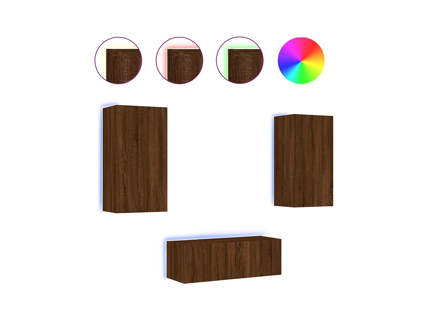 Muebles TV | Gabinetes de TV | Muebles de salón pared con LED 4 pzas madera ingeniería marrón roble