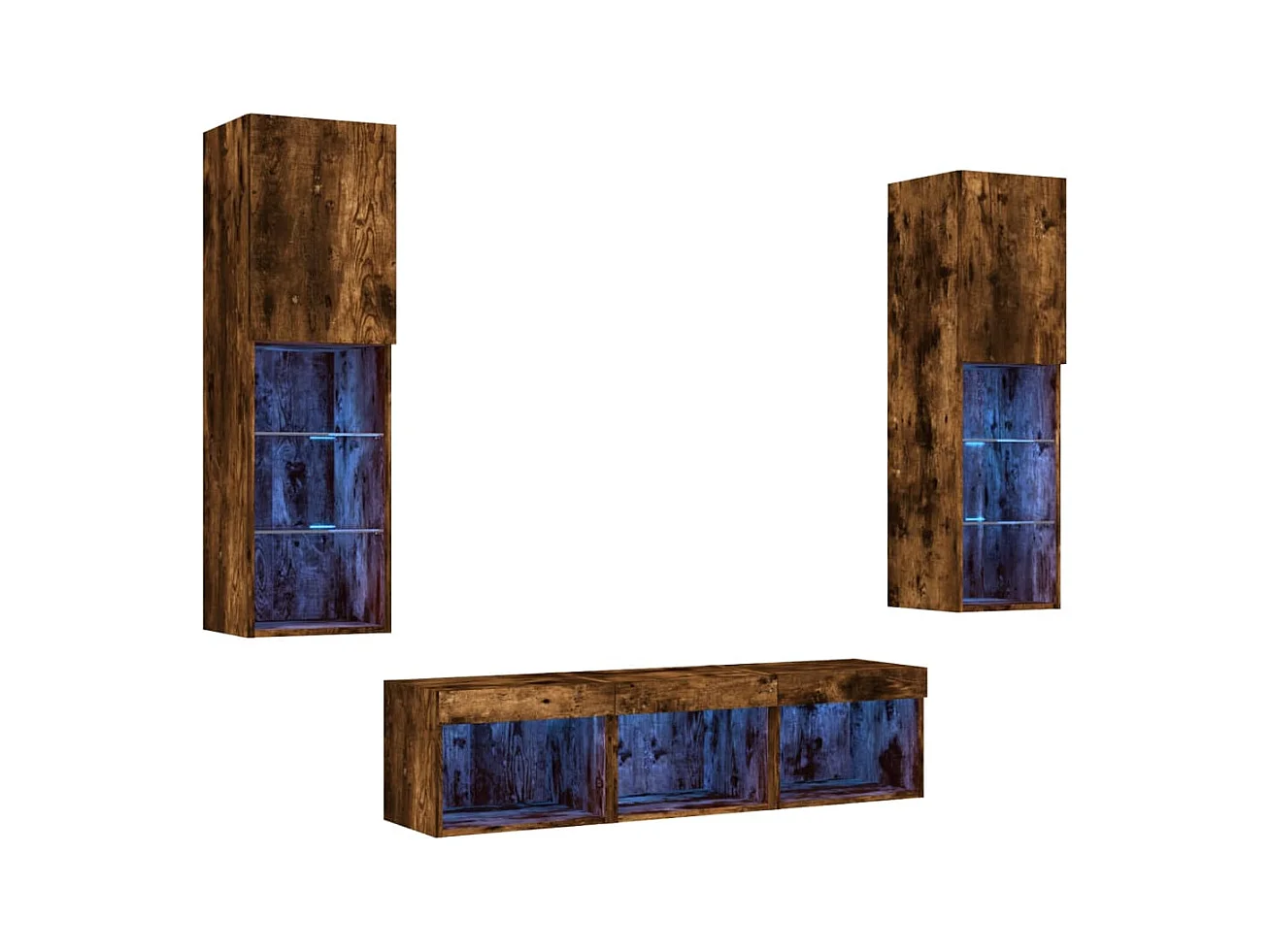 Muebles TV | Gabinetes de TV | Muebles de salón pared con LED 5 pzas madera ingeniería roble ahumado