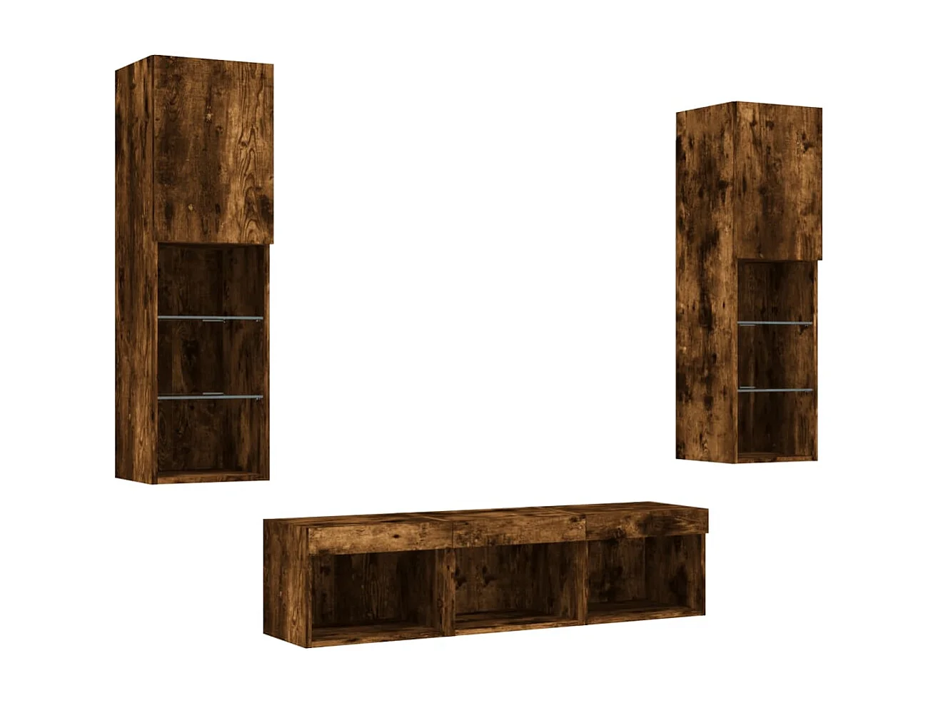 Muebles TV | Gabinetes de TV | Muebles de salón pared con LED 5 pzas madera ingeniería roble ahumado