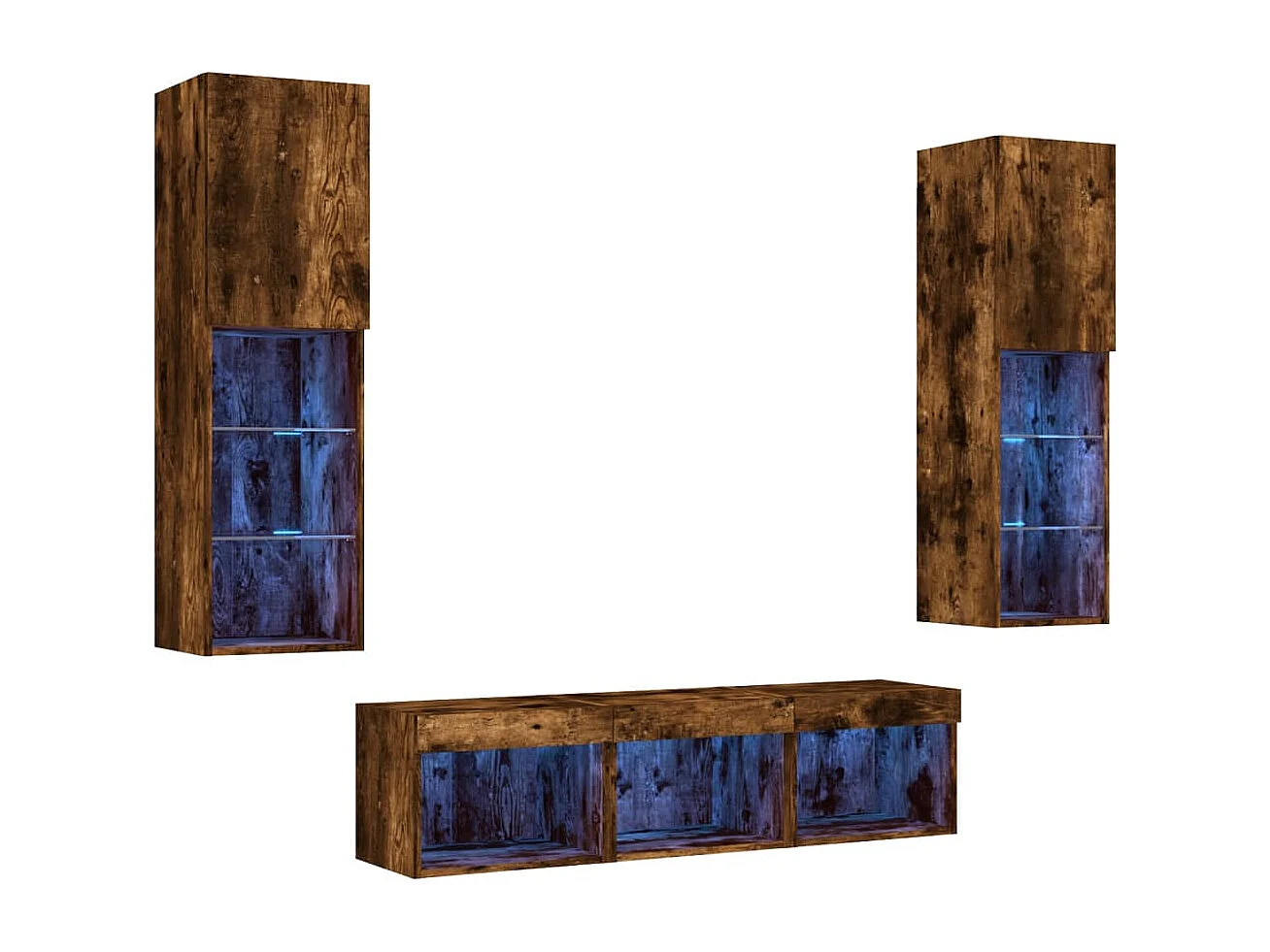 Unités murales TV | Bancs TV | Armoires TV avec LED 5 pcs chêne fumé bois d'ingénierie