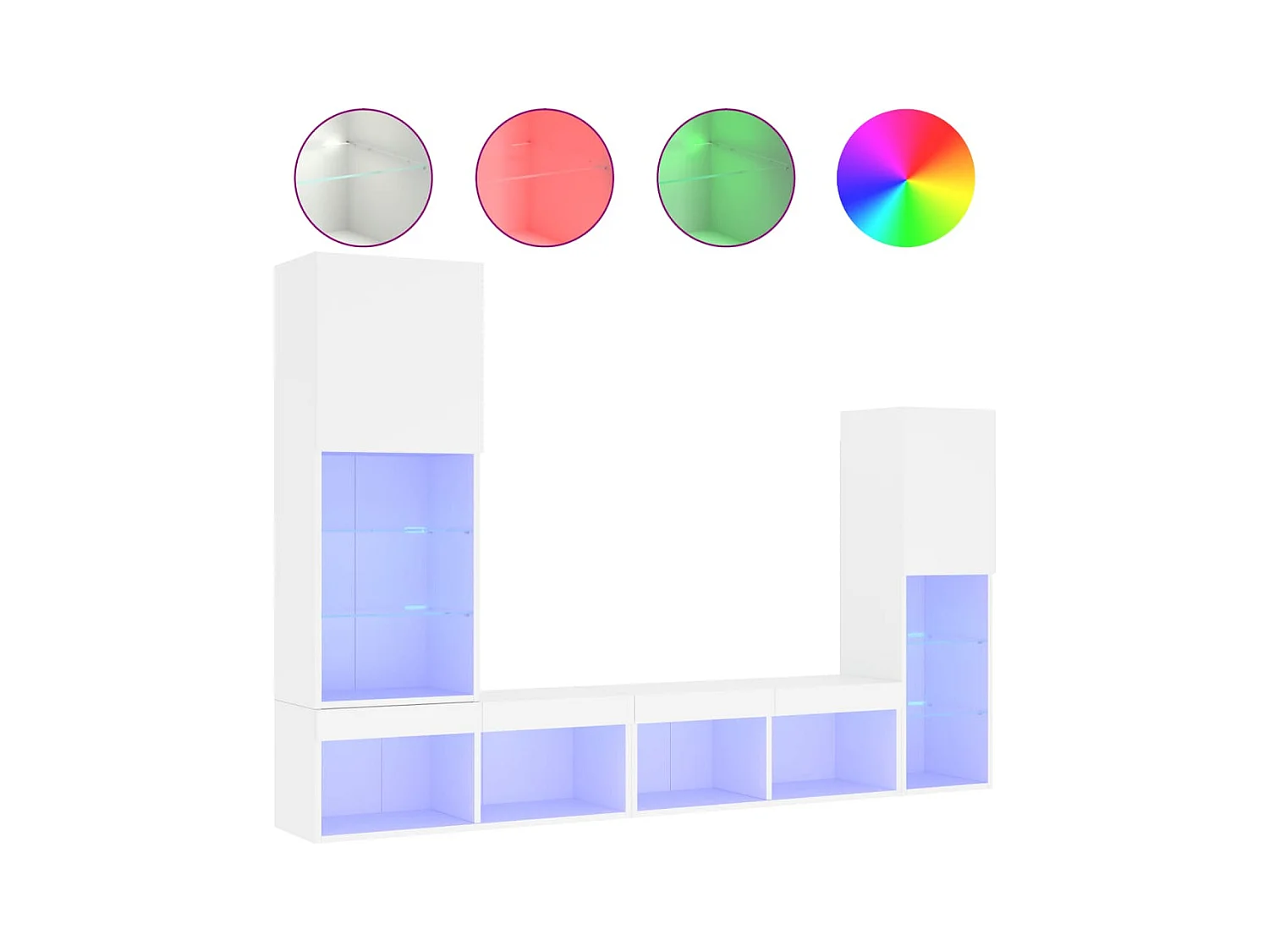 Unités murales TV | Bancs TV | Armoires TV avec LED 4 pcs blanc bois d'ingénierie