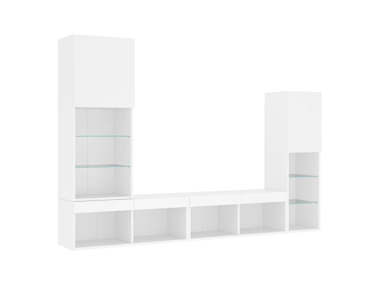 Unités murales TV | Bancs TV | Armoires TV avec LED 4 pcs blanc bois d'ingénierie