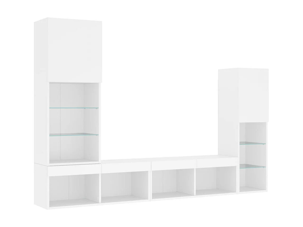 Unités murales TV | Bancs TV | Armoires TV avec LED 4 pcs blanc bois d'ingénierie