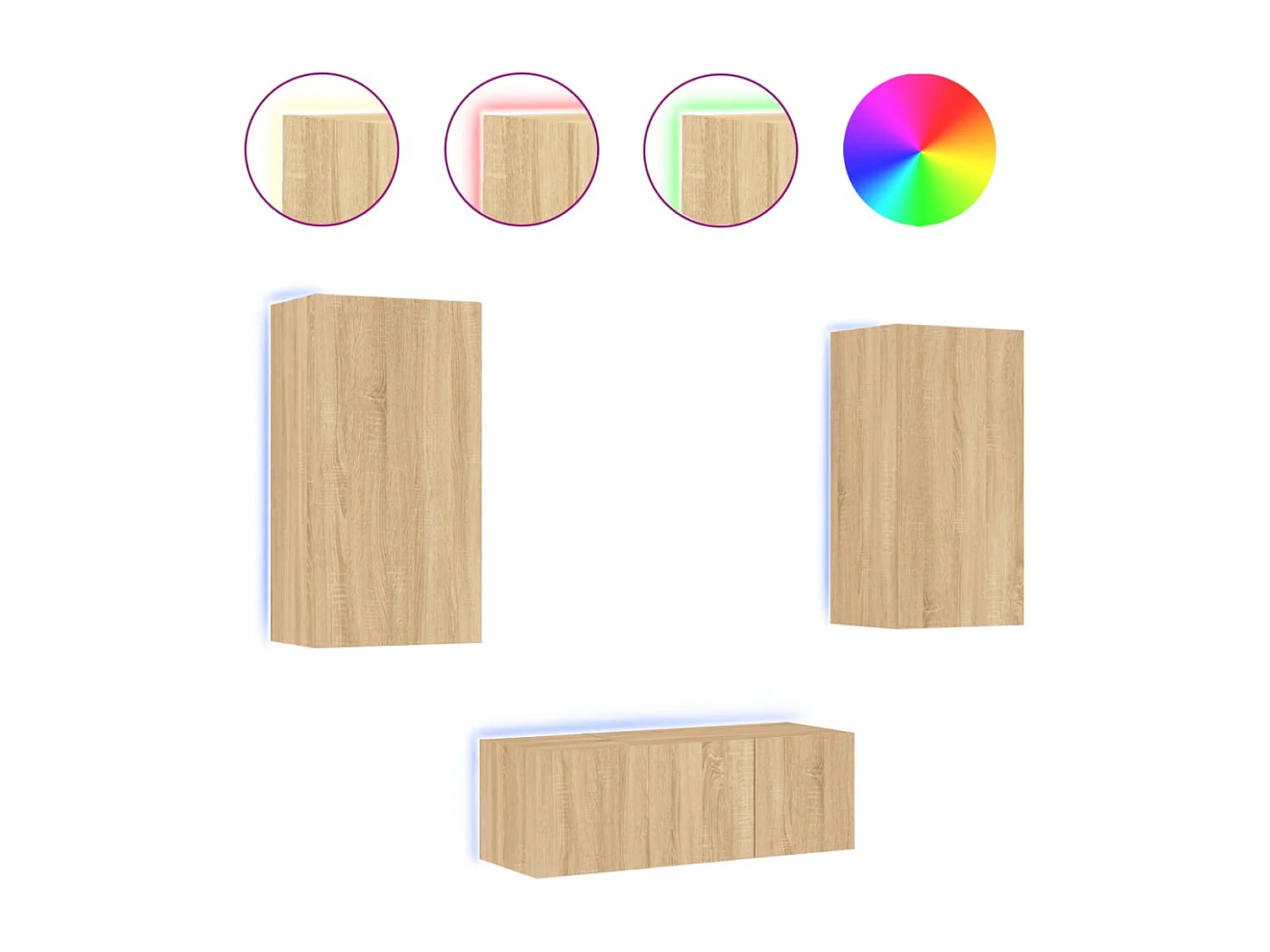 Unités murales TV | Bancs TV | Armoires TV avec LED 4 pcs chêne sonoma bois d'ingénierie