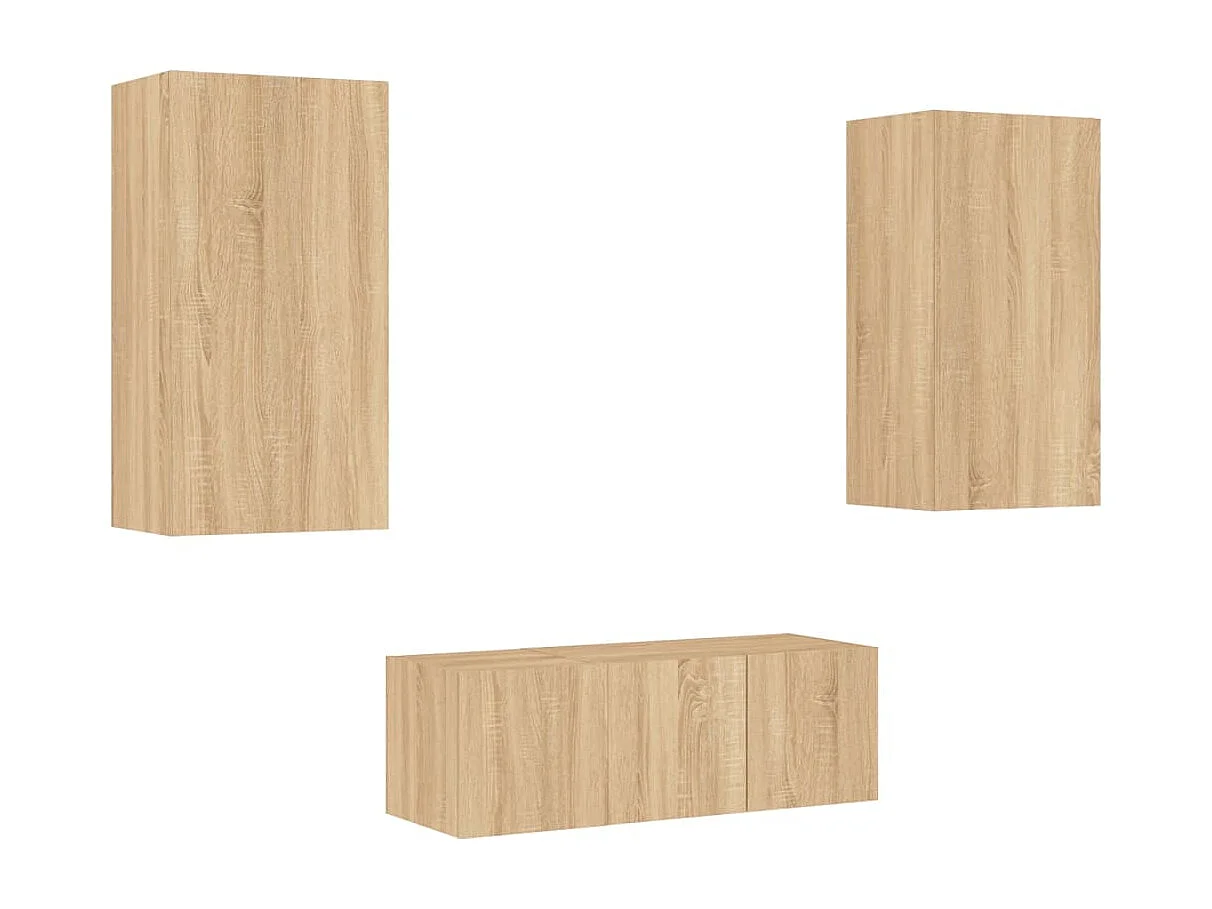 Unités murales TV | Bancs TV | Armoires TV avec LED 4 pcs chêne sonoma bois d'ingénierie
