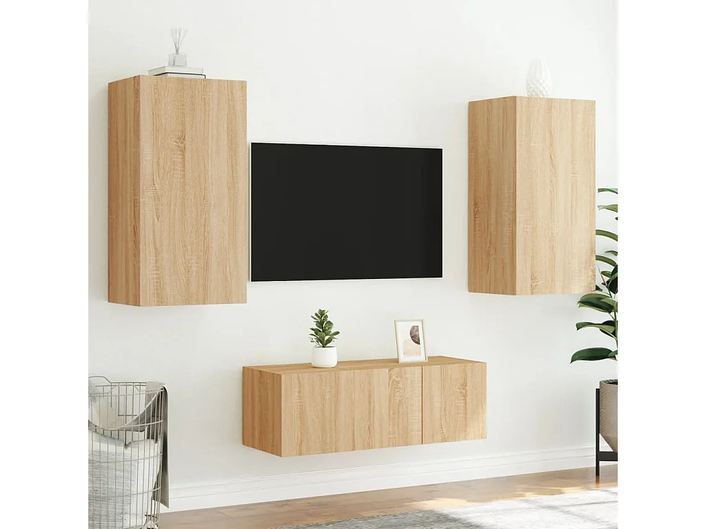 Unités murales TV | Bancs TV | Armoires TV avec LED 4 pcs chêne sonoma bois d'ingénierie