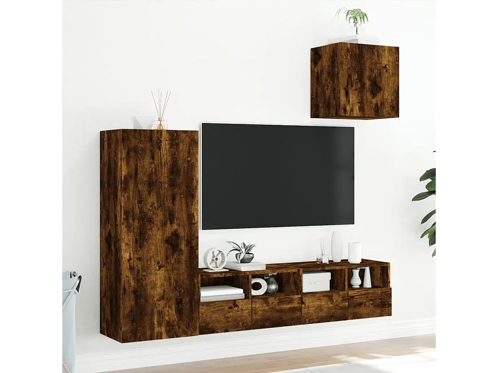 Unités murales TV | Bancs TV | Armoires TV 4 pcs chêne fumé bois d'ingénierie