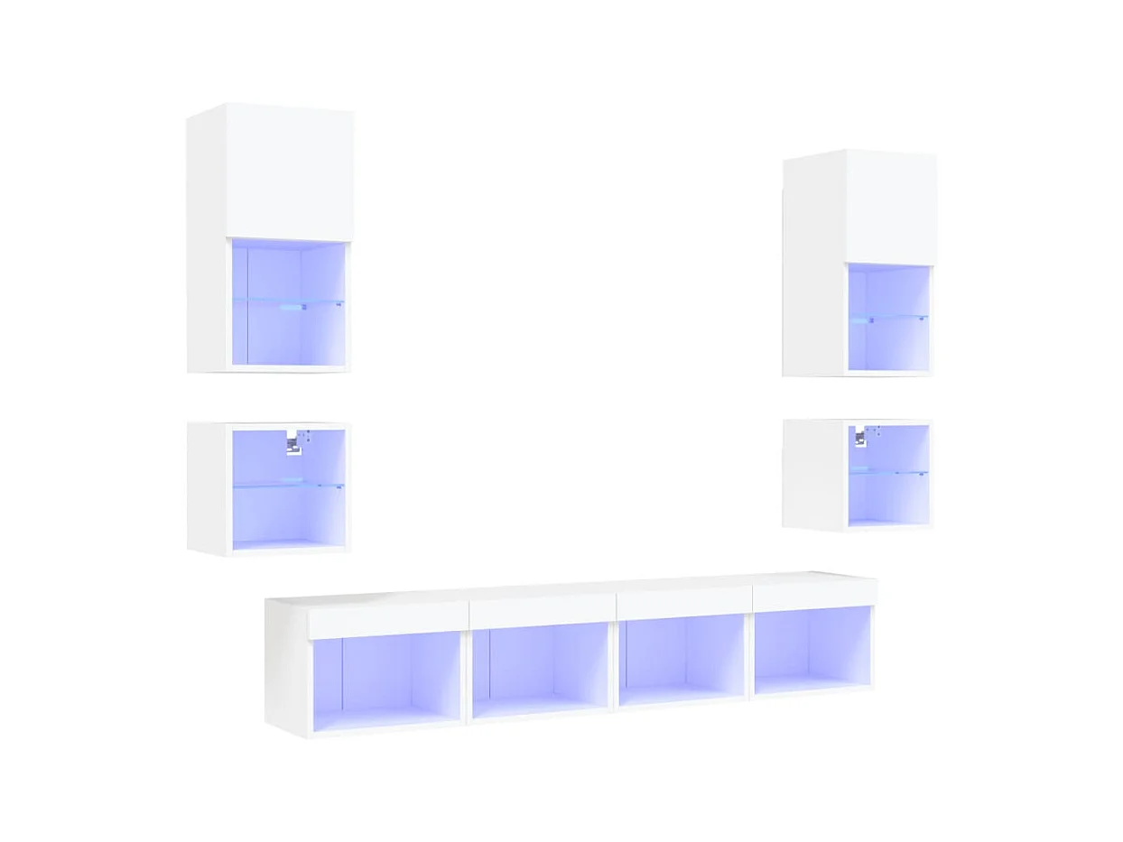 Unités murales TV | Bancs TV | Armoires TV avec LED 8 pcs blanc bois d'ingénierie