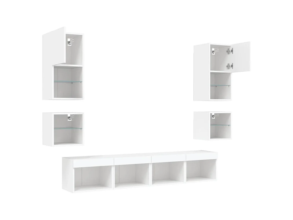 Unités murales TV | Bancs TV | Armoires TV avec LED 8 pcs blanc bois d'ingénierie