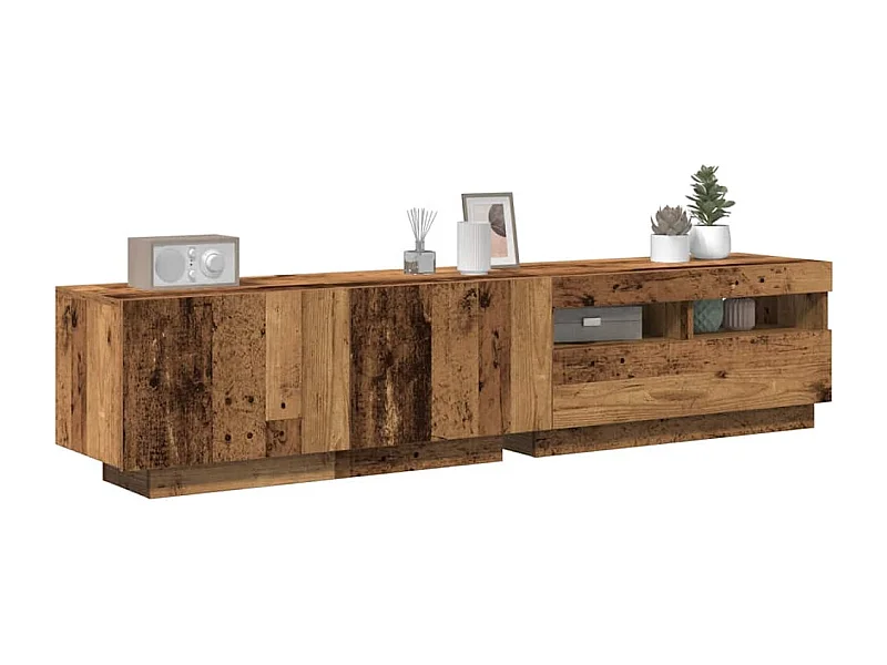 Mueble TV | Gabinete de TV | Mueble de salón luces LED madera ingeniería envejecida 180x35x40 cm