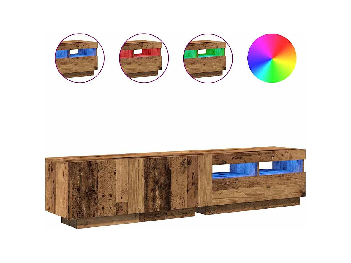 Mueble TV | Gabinete de TV | Mueble de salón luces LED madera ingeniería envejecida 180x35x40 cm