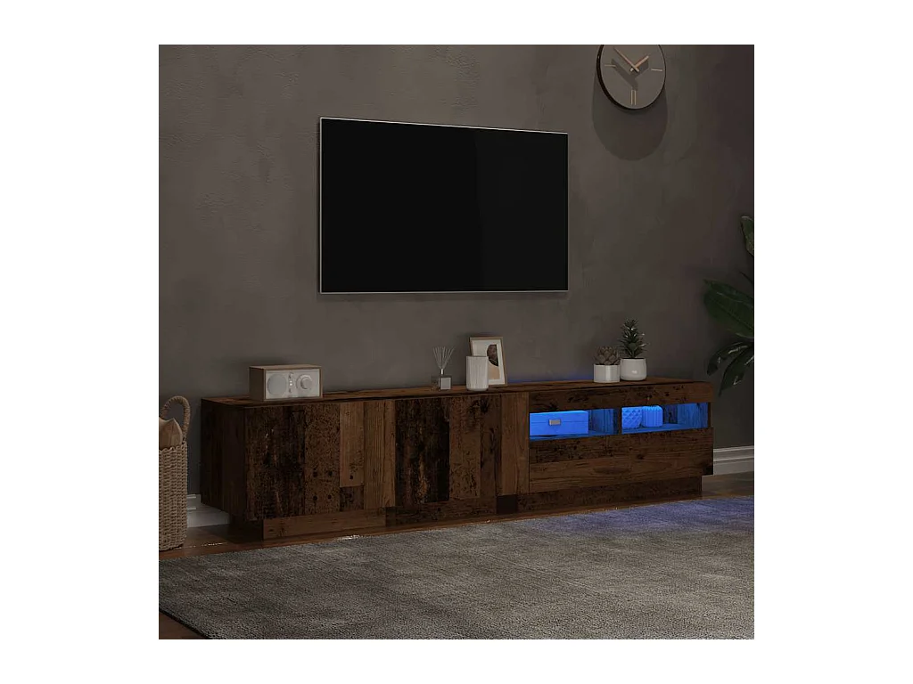 Mueble TV | Gabinete de TV | Mueble de salón luces LED madera ingeniería envejecida 180x35x40 cm