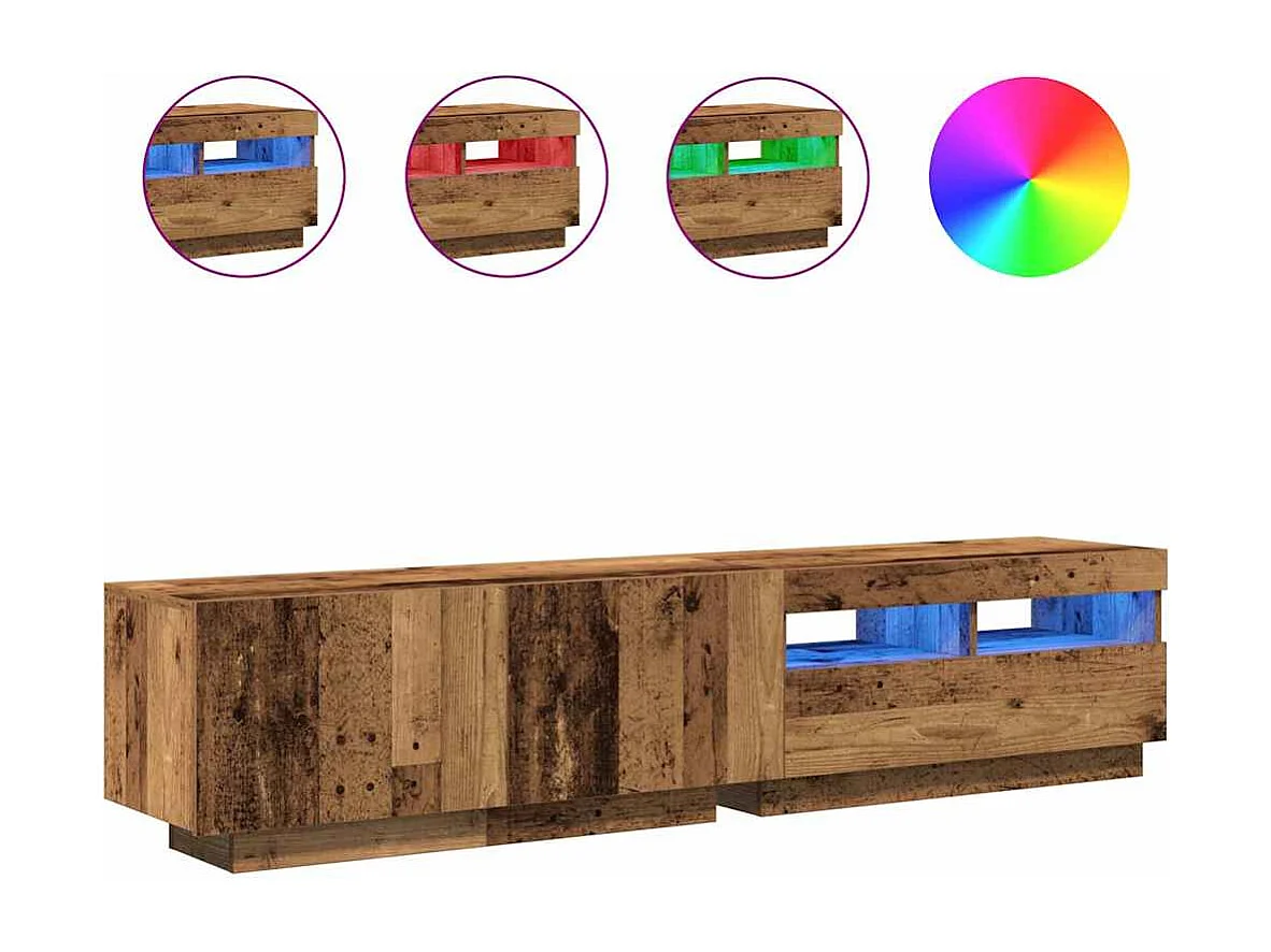Meuble TV | Banc TV | Armoire TV avec lumières LED vieux bois bois d'ingénierie