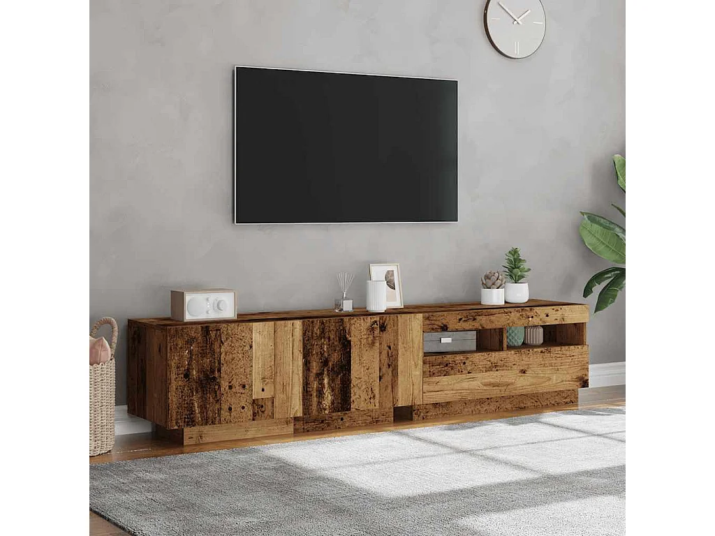 Meuble TV | Banc TV | Armoire TV avec lumières LED vieux bois bois d'ingénierie