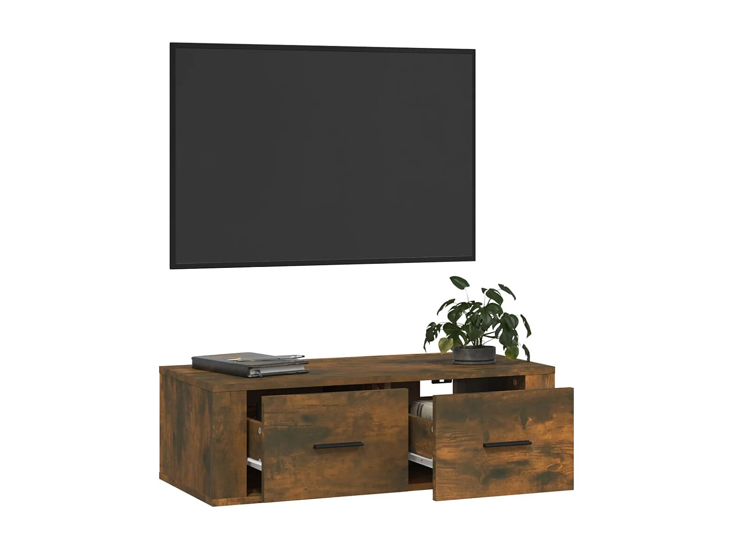 Armoire | Banc TV suspendue Chêne fumé 80x36x25 cm Bois d'ingénierie