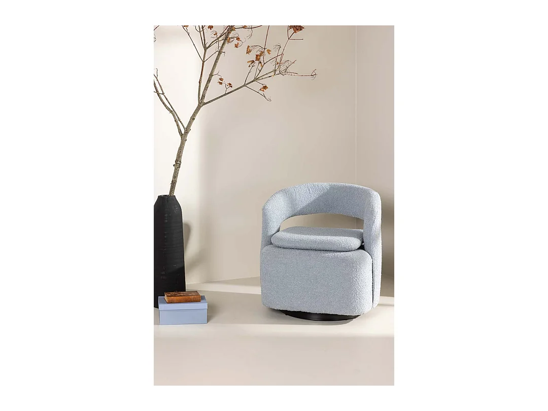 Fauteuil Design Bouclette "Laurel" 75cm Bleu Clair