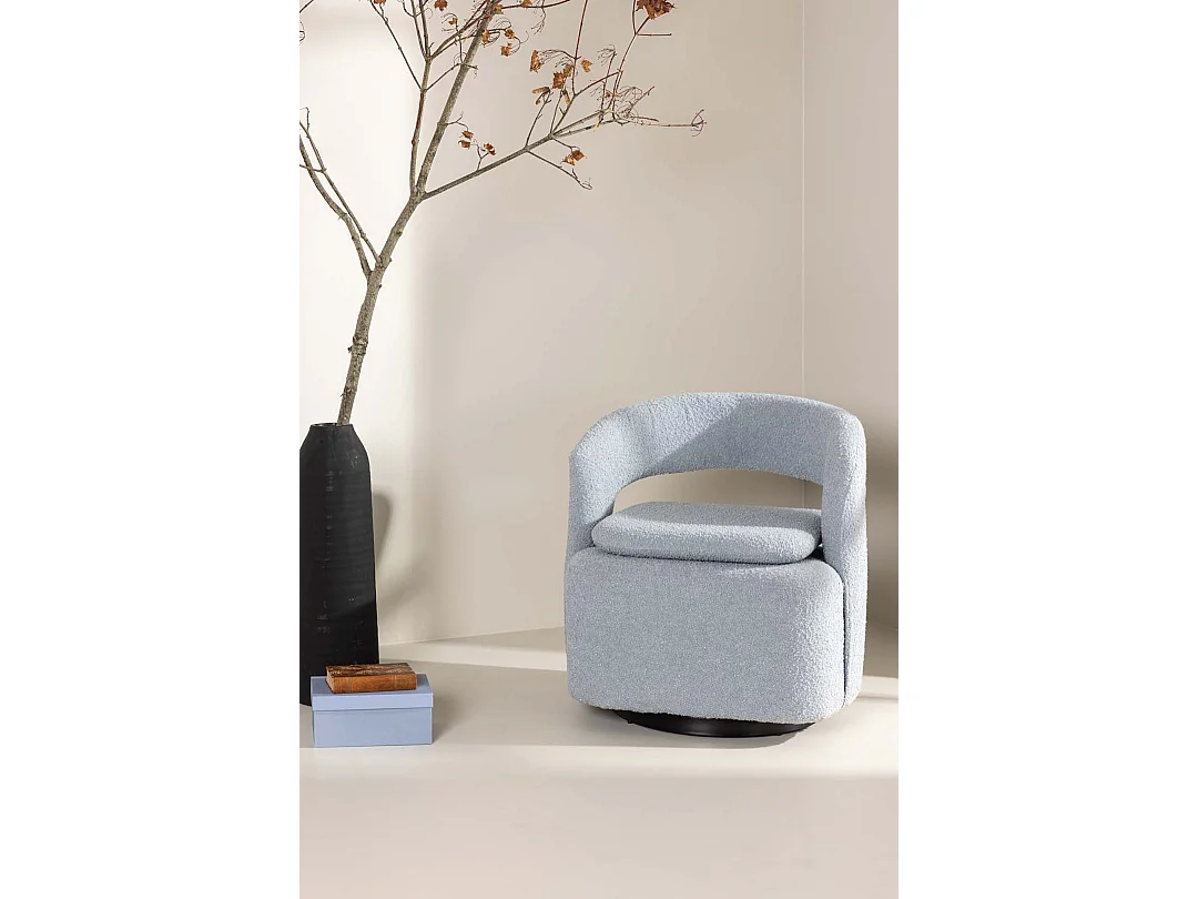 Fauteuil Design Bouclette "Laurel" 75cm Bleu Clair