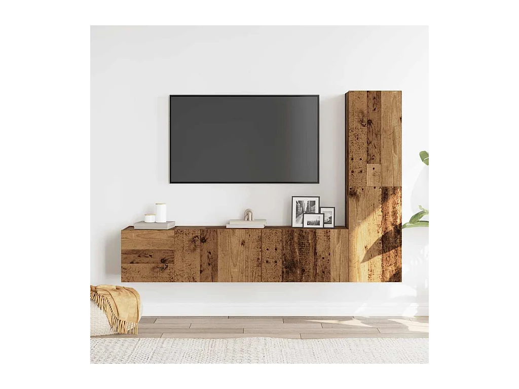 Tv-wandkasten | Tv-meubels | Tv-Banken 3 st bewerkt hout oud houtkleurig
