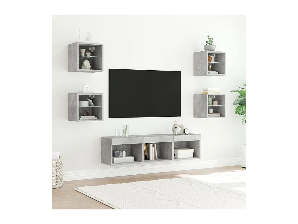 Unités murales TV | Bancs TV | Armoires TV avec LED 7 pcs gris béton bois d'ingénierie