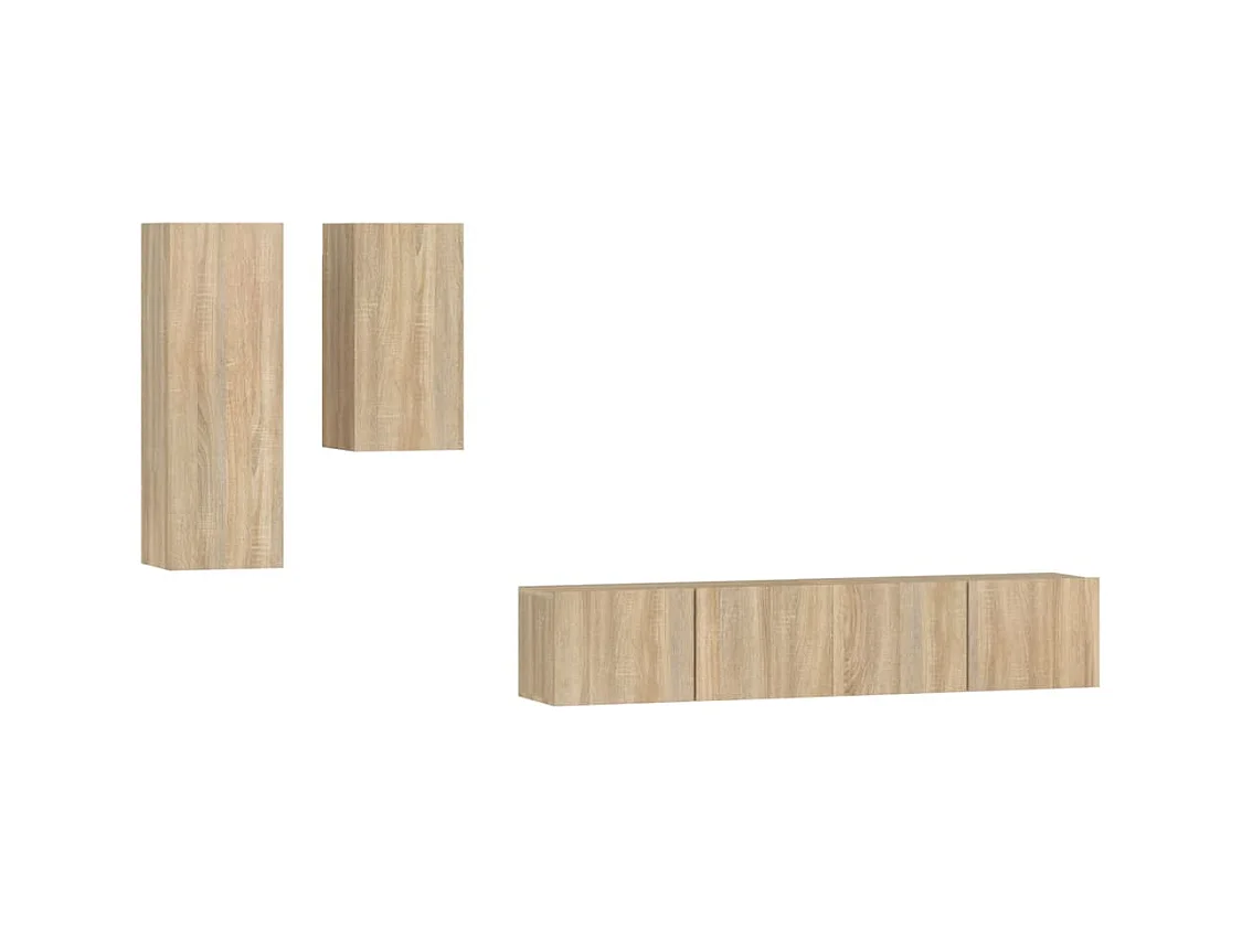 Set de muebles para TV  | Gabinetes de TV |  Muebles de salón 4 pzas madera contrachapada roble Sonoma