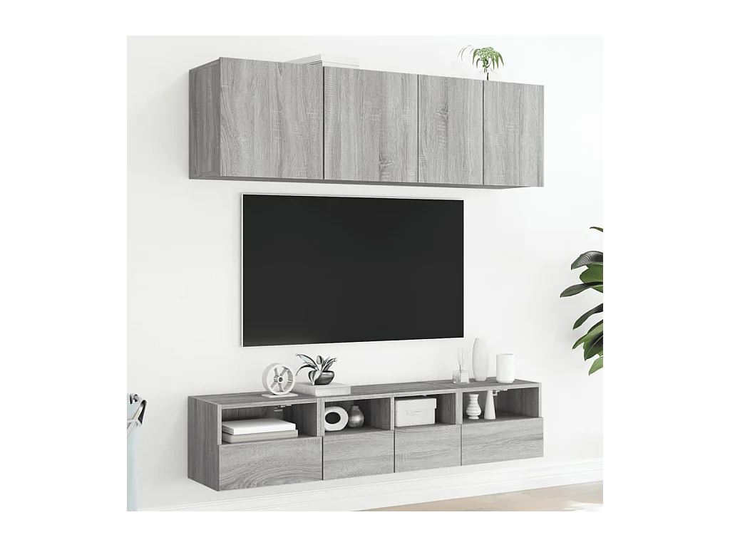 Muebles de TV | Gabinetes de TV |  Muebles de salón de pared 5 pzas madera de ingeniería gris Sonoma