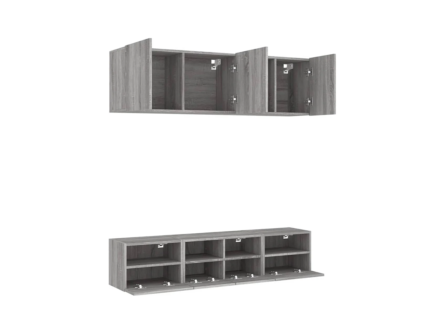 Muebles de TV | Gabinetes de TV |  Muebles de salón de pared 5 pzas madera de ingeniería gris Sonoma