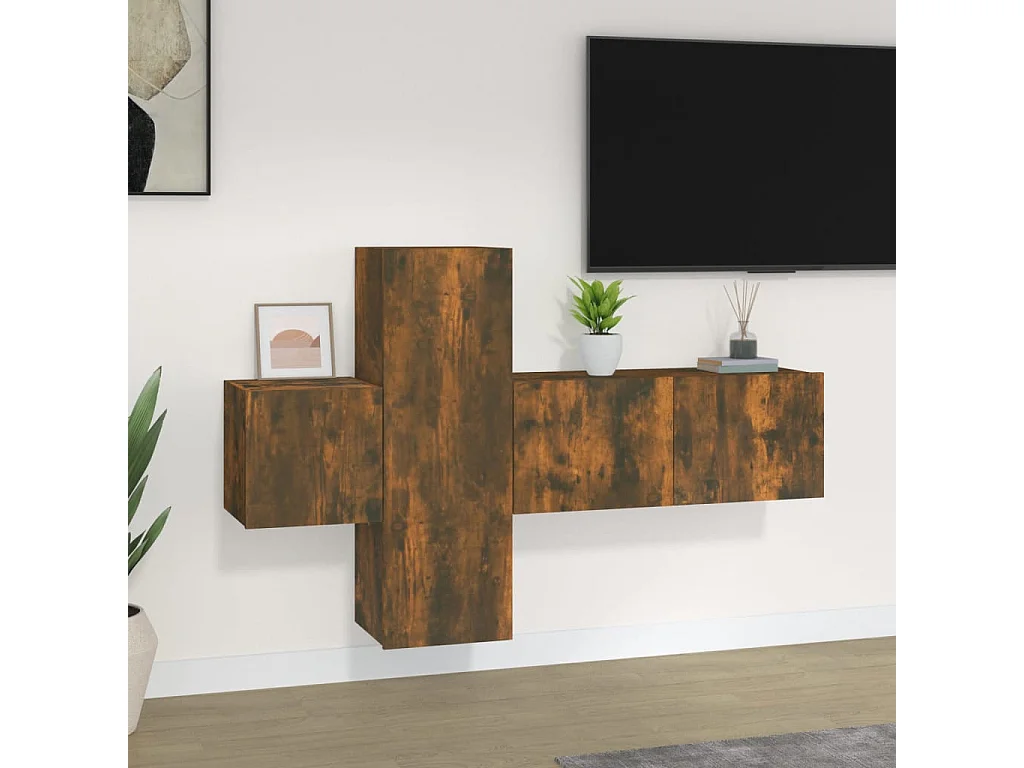 Set de muebles de TV | Gabinetes de TV |  Muebles de salón 3 pzas madera contrachapada roble ahumado