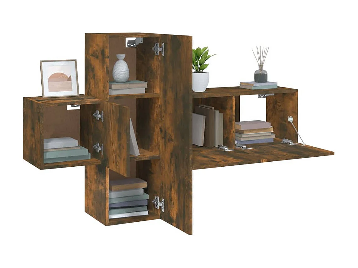 Set de muebles de TV | Gabinetes de TV |  Muebles de salón 3 pzas madera contrachapada roble ahumado