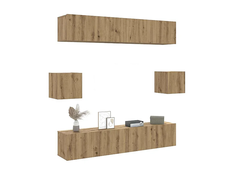 Set Mobile TV | Armadietto TV 6 pz Montato a Parete Rovere in Legno Multistrato