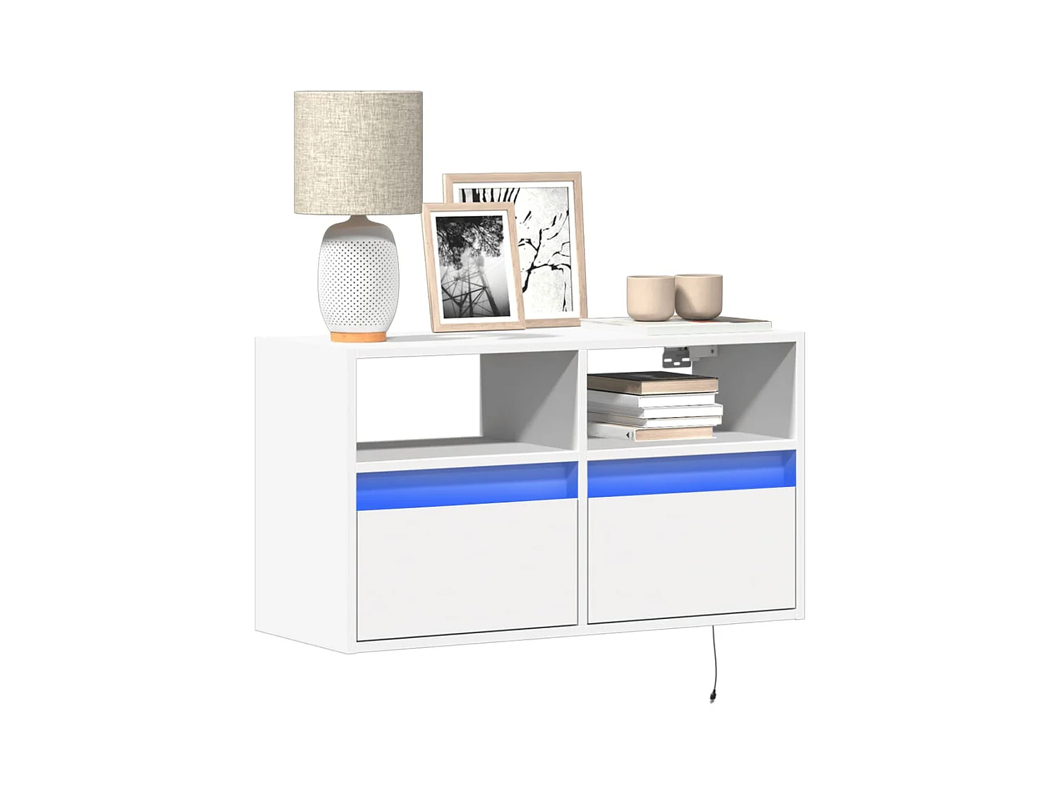 Meuble TV | Banc TV | Armoire TV mural avec lumières LED blanc 80x31x45 cm