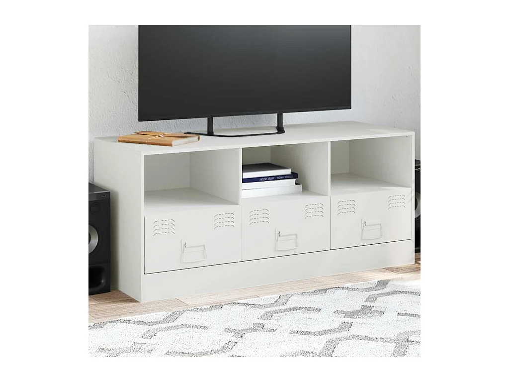 Mueble para TV  | Gabinete de TV |  Mueble de salón de acero blanco 99x39x44 cm