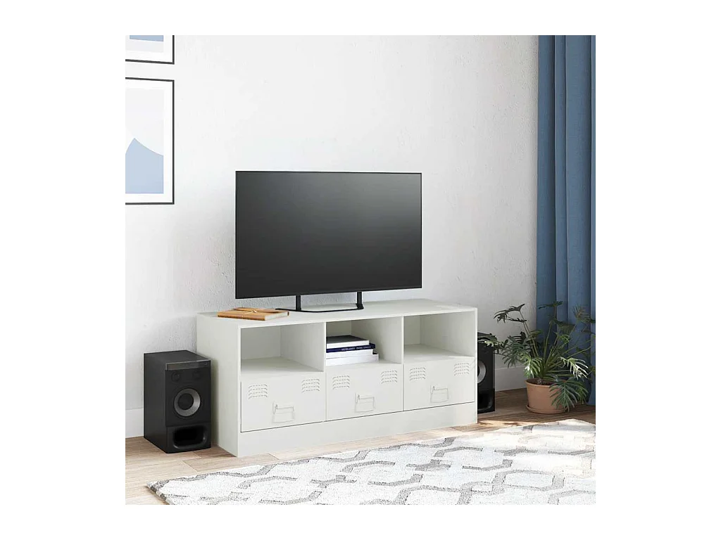 Mueble para TV  | Gabinete de TV |  Mueble de salón de acero blanco 99x39x44 cm