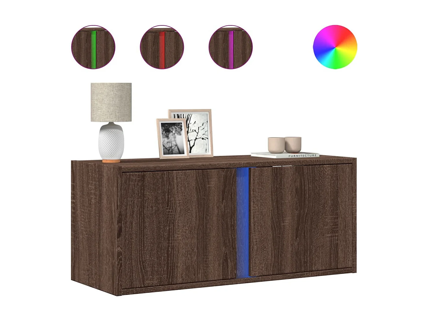 Tv-wandmeubel | TV-kast | Tv-Bank met LED-verlichting 80x31x35 cm bruin eikenkleur