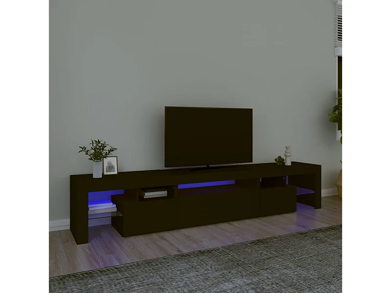 Meuble TV | Banc TV | Armoire TV avec lumières LED Noir 215x36,5x40 cm