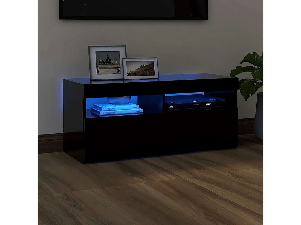 Mueble de TV | Mueble de salón con luces LED negro 90x35x40 cm