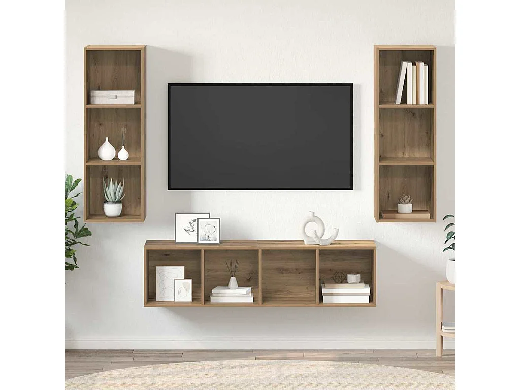 TV-kast | Tv-meubel | Tv-Bank set 3 pcs artisanaal eikenkleurig 37 x 37 x 142.5 cm