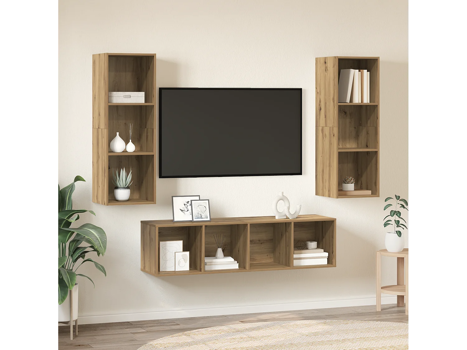 TV-kast | Tv-meubel | Tv-Bank set 3 pcs artisanaal eikenkleurig 37 x 37 x 142.5 cm