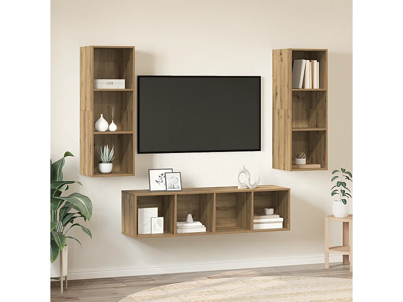 TV-kast | Tv-meubel | Tv-Bank set 3 pcs artisanaal eikenkleurig 37 x 37 x 142.5 cm