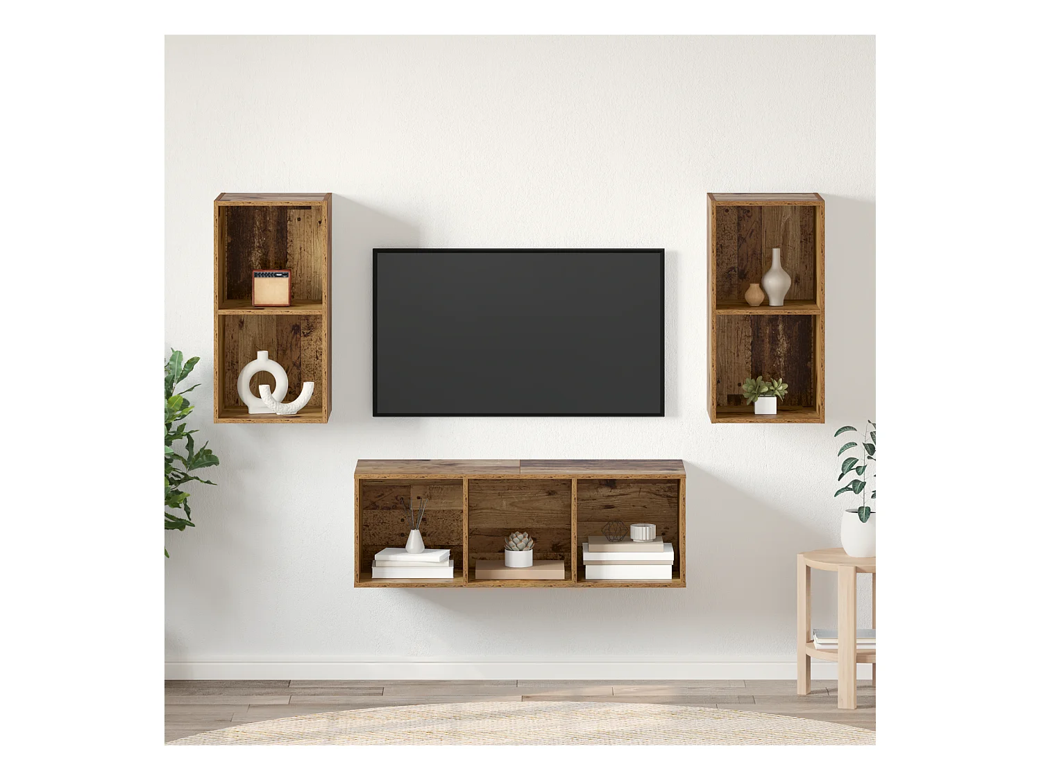 Juego de muebles de TV | Gabinete de TV | Mueble de salón 3 pcs Madera vieja Madera contrachapada