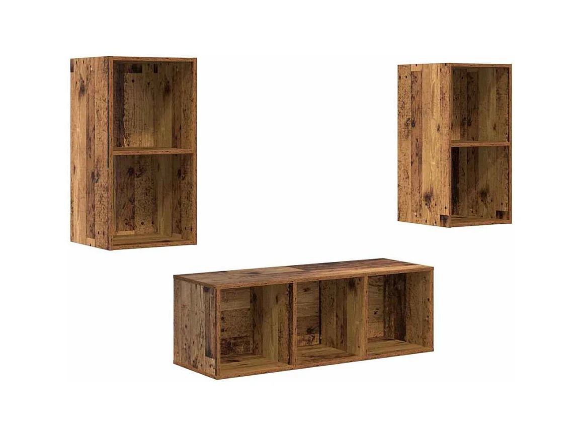 Juego de muebles de TV | Gabinete de TV | Mueble de salón 3 pcs Madera vieja Madera contrachapada