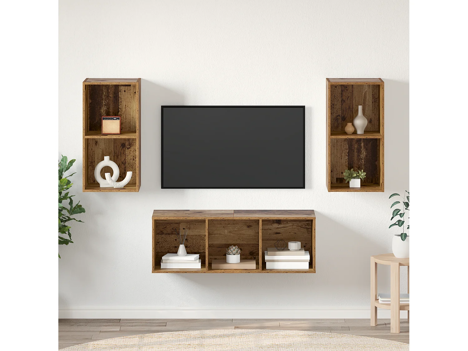 Juego de muebles de TV | Gabinete de TV | Mueble de salón 3 pcs Madera vieja Madera contrachapada