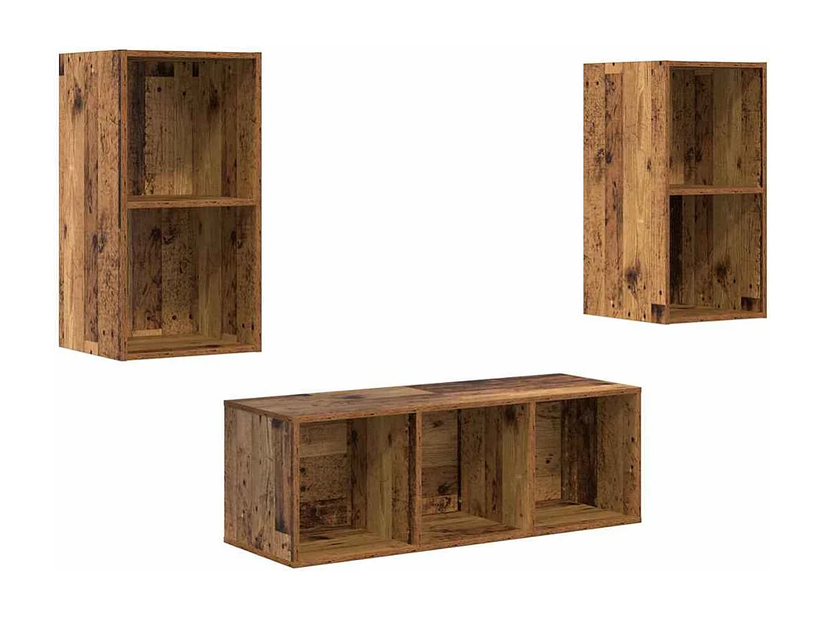 Juego de muebles de TV | Gabinete de TV | Mueble de salón 3 pcs Madera vieja Madera contrachapada