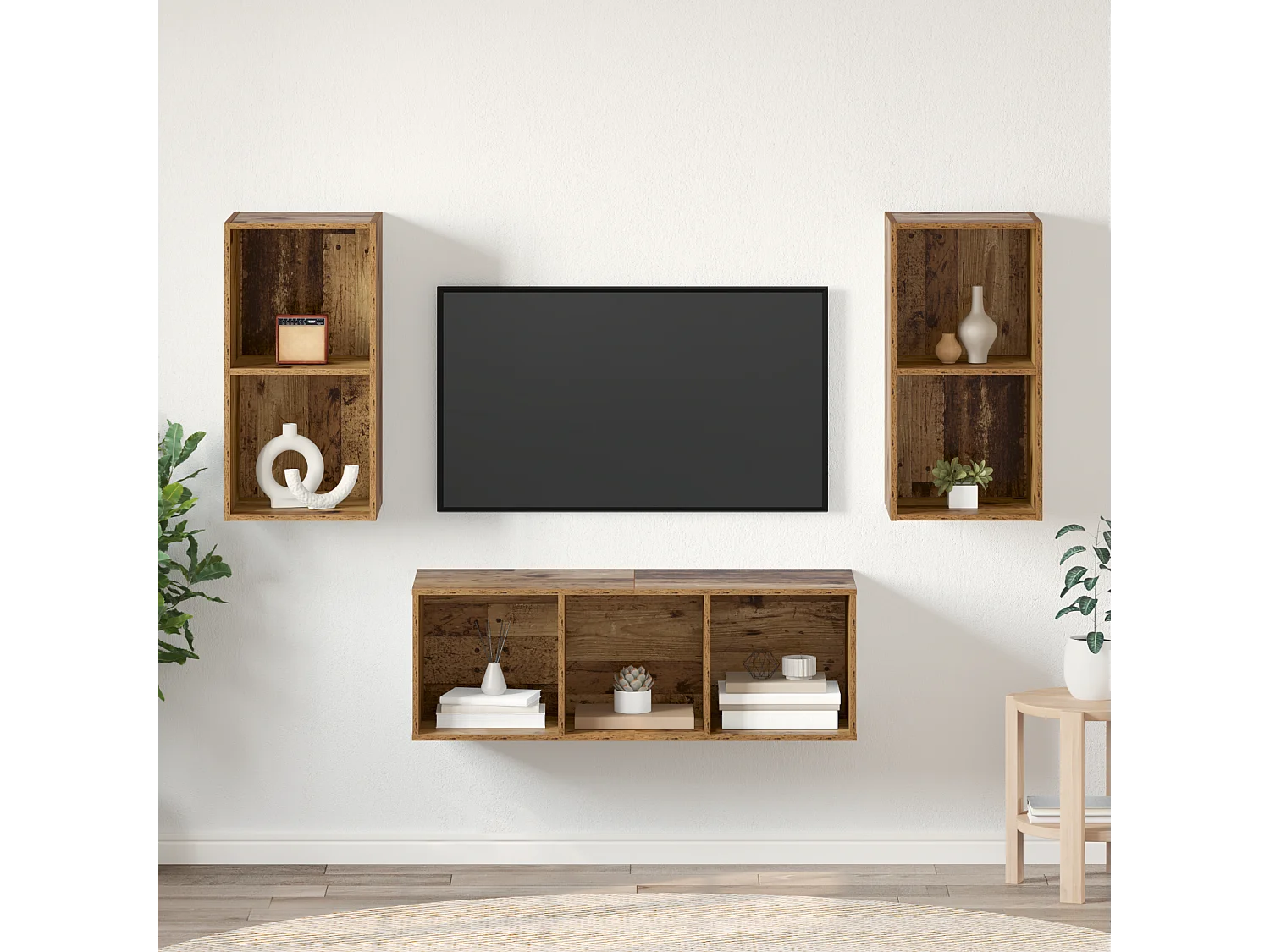 Juego de muebles de TV | Gabinete de TV | Mueble de salón 3 pcs Madera vieja Madera contrachapada