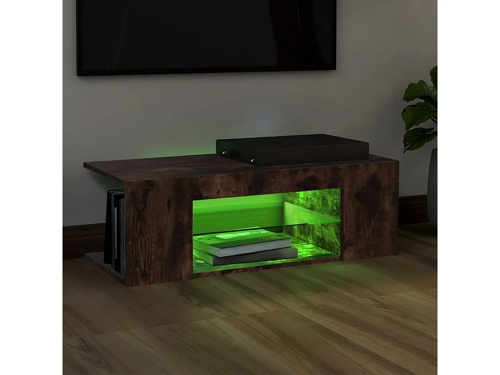 Meuble TV | Banc TV | Armoire TV avec lumières LED Chêne fumé 90x39x30 cm