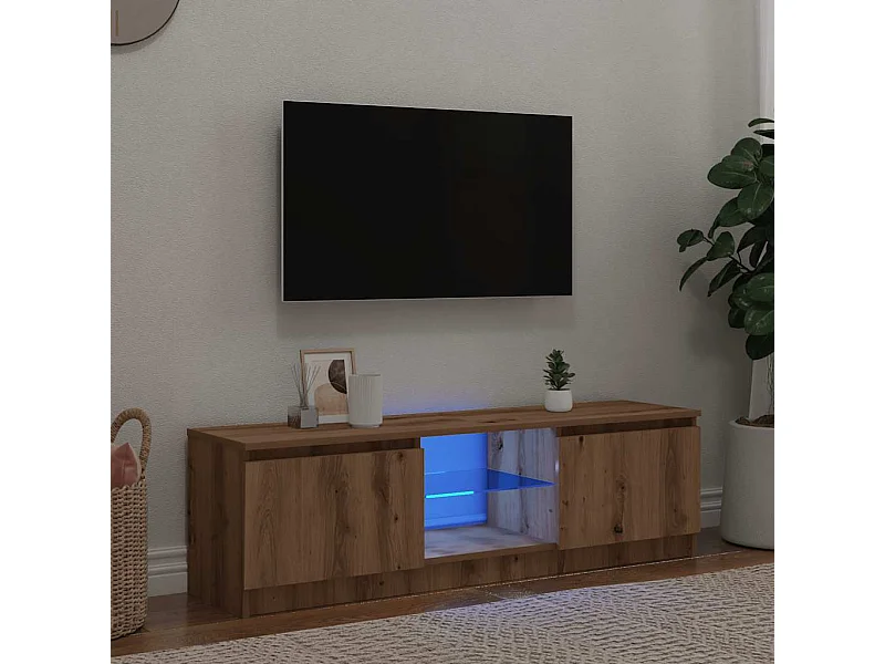 Mueble de TV | Mueble de salón luces LED madera roble artisan 120x30x36 cm