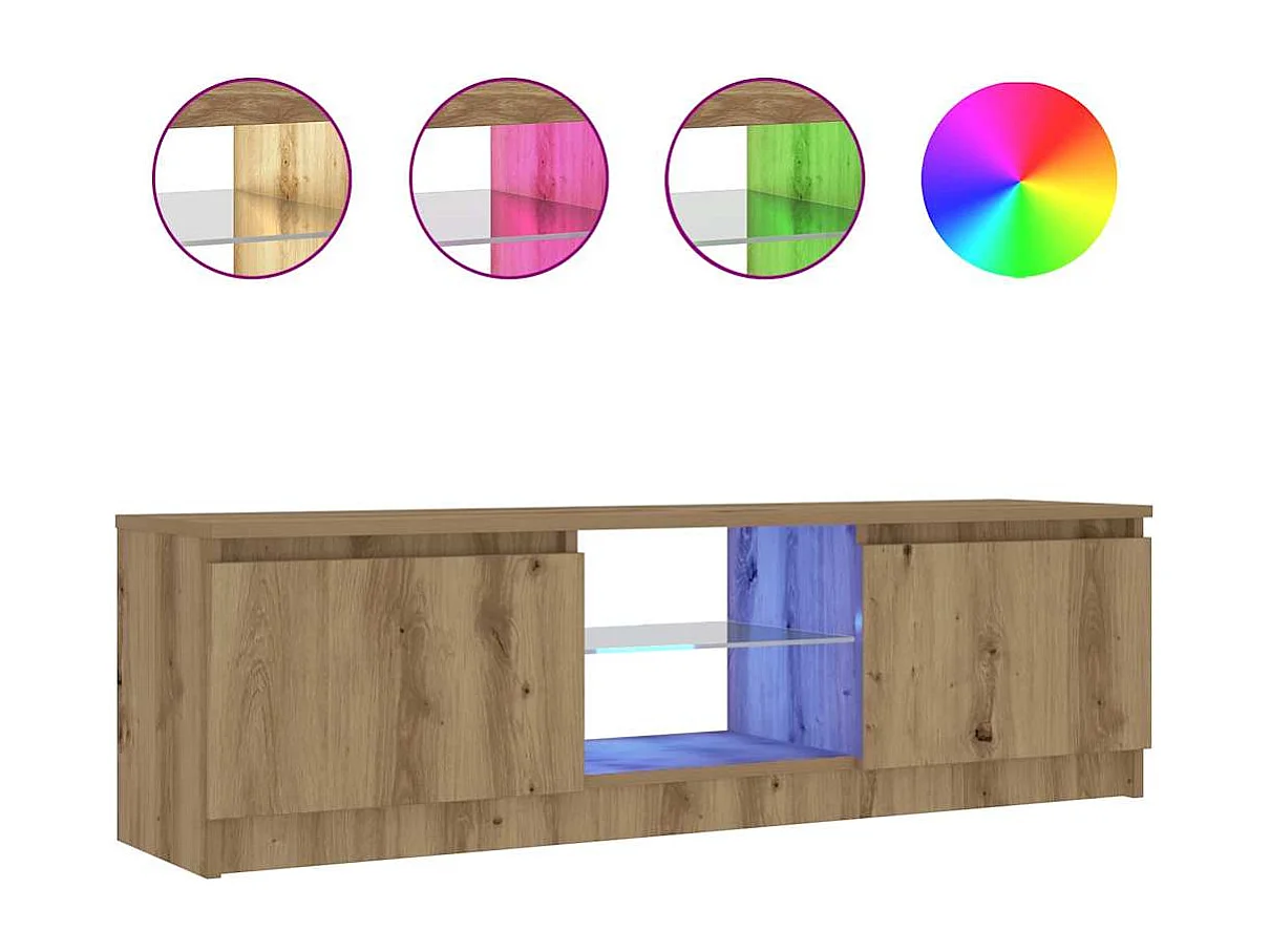 Mueble de TV | Mueble de salón luces LED madera roble artisan 120x30x36 cm