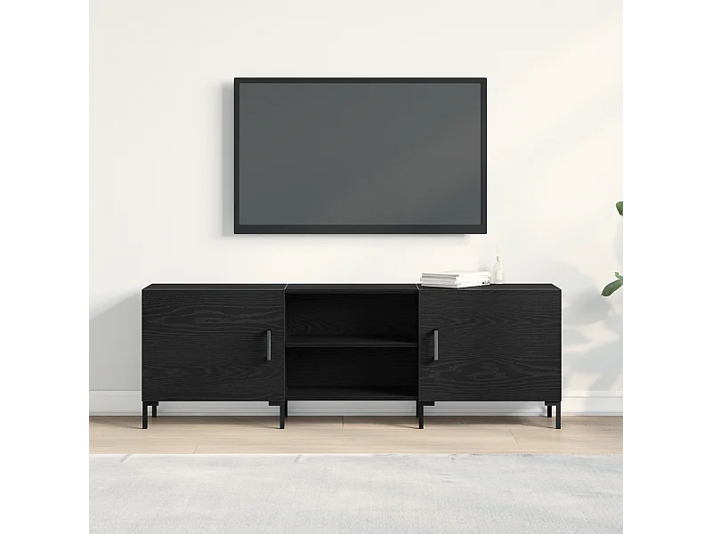Meuble TV | Banc TV | Armoire TV Noir Chêne 150x30x50 cm Bois d'ingénierie