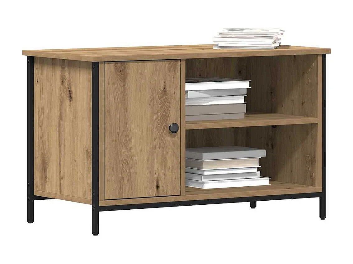 Meuble TV | Banc TV | Armoire TV en chêne artisan de 80x40x50 cm en bois d'ingénierie et acier