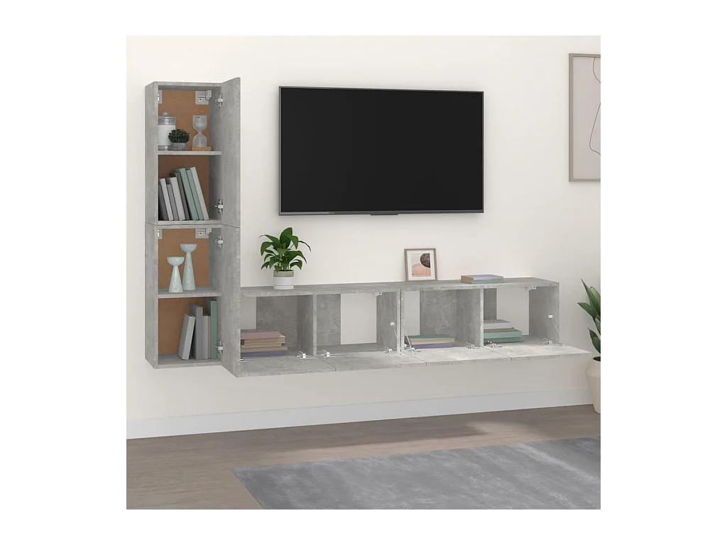 Set de muebles de TV | Gabinetes de TV |  Muebles de salón 4 pzas madera contrachapada gris hormigón