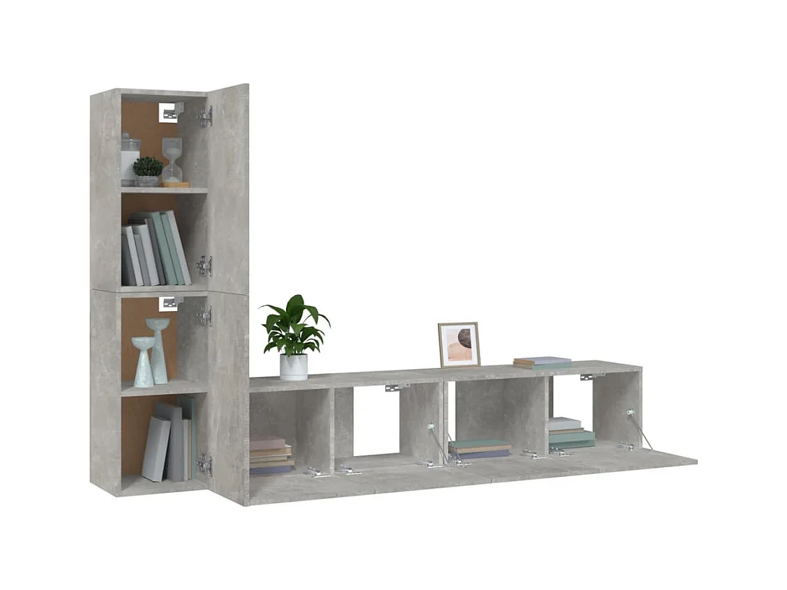 Set de muebles de TV | Gabinetes de TV |  Muebles de salón 4 pzas madera contrachapada gris hormigón